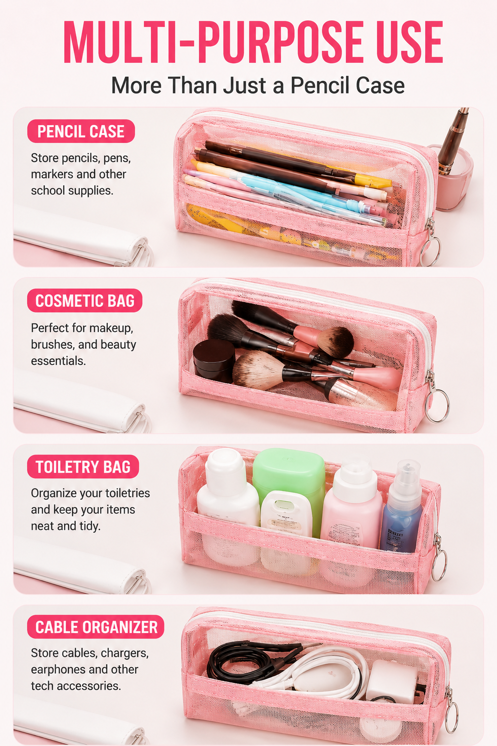 (2 pack )Transparent Mesh Pencil Case