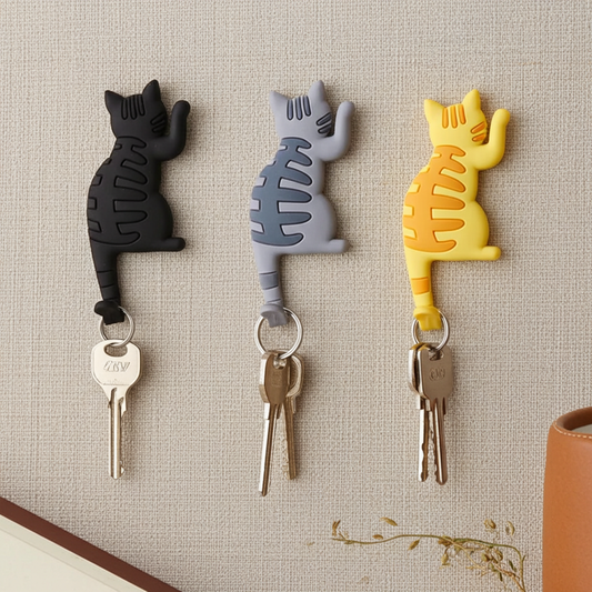 Cat Magnetic Key Holder Set of 3 Decorative Wall Mounted Hooks for Keys & Small Items with Stylish Design and Secure Magnetic Feature
