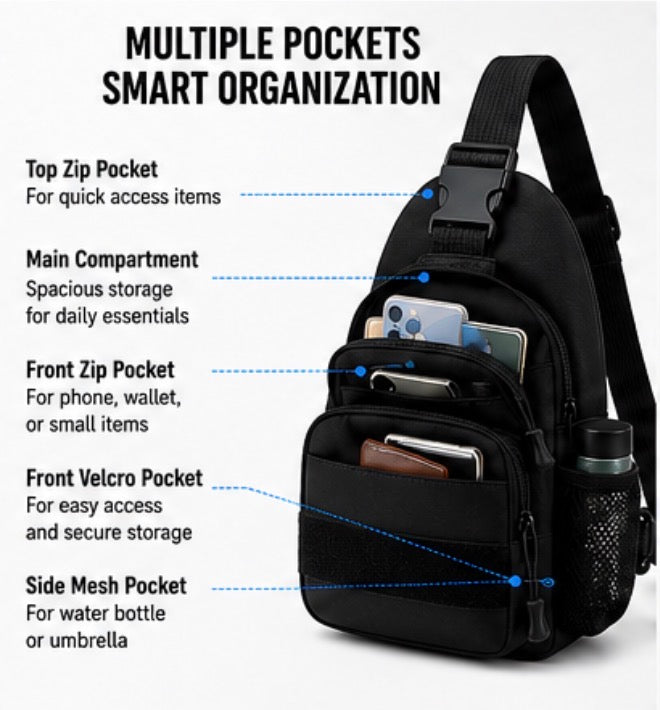 Men’s Sling Bag with USB Charging Port, Lightweight Crossbody Chest Bag, Water-Resistant Outdoor Daypack for Travel, Hiking, Work & Everyday Carry