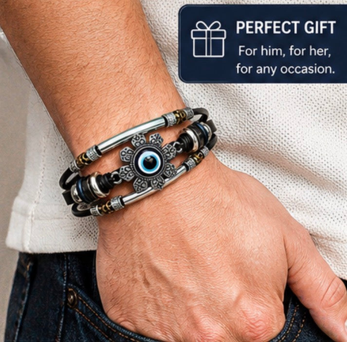 Vintage Evil Eye Leather Bracelet