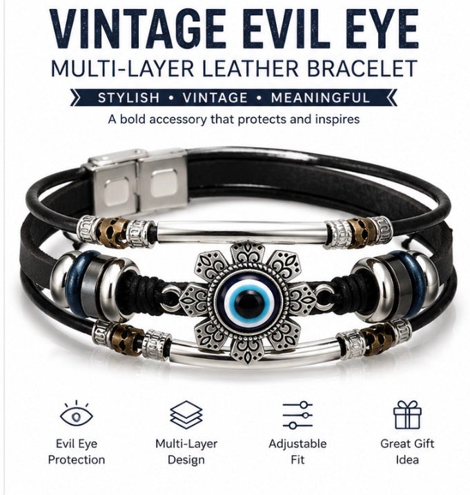 Vintage Evil Eye Leather Bracelet