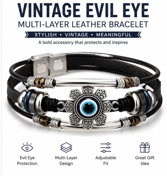 Vintage Evil Eye Leather Bracelet
