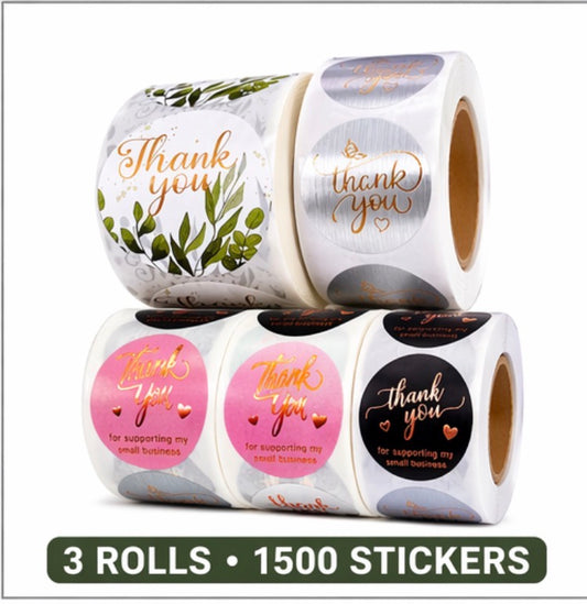 Thank You Sticker Roll 1500 Count, Multi-Color