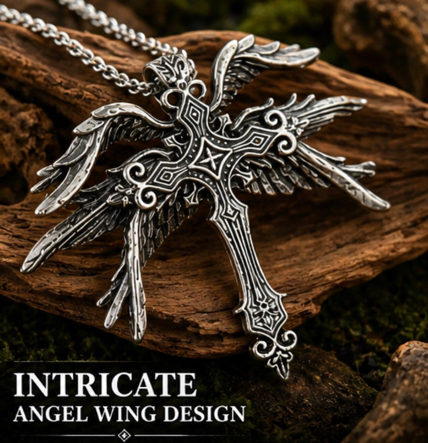 Vintage Gothic Silver Angel wing Pendant Chain