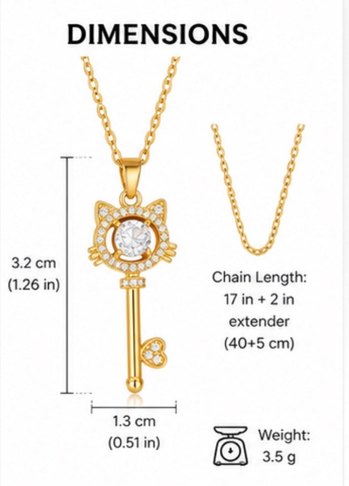 Cute Cat Key Pendant Necklace for Women