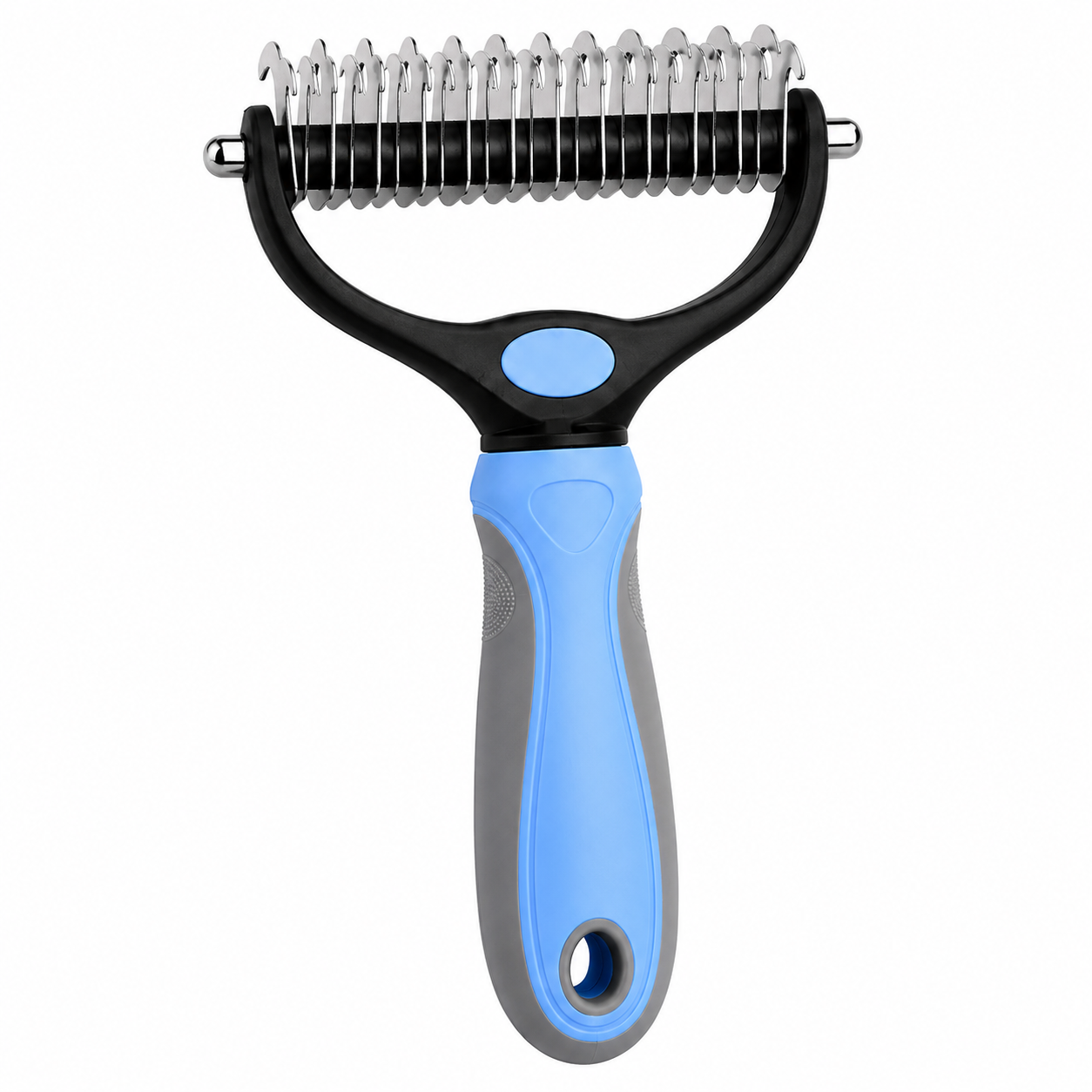 Large Pet Dematting Comb for Dogs & Cats, Double-Sided Grooming Rake, Undercoat Deshedding Brush for Shedding, Tangle Remover Tool with Non-Slip Handle, Blue