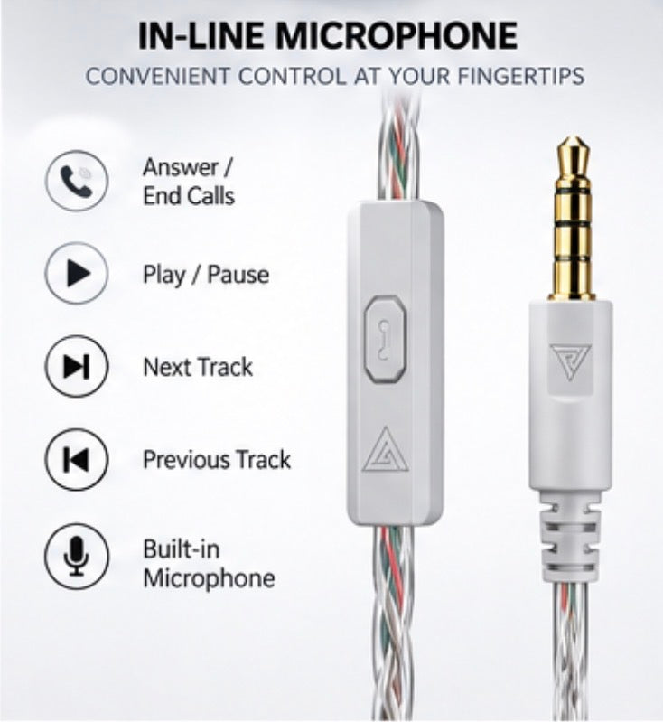 QKZ AK6 DMX Wired In-Ear Earphones, Clear Transparent Earbuds with 10mm Dynamic Driver, 3.5mm Plug, Detachable Cable, In-Line Microphone, Over-Ear Ear Hooks for Music, Gaming & Everyday Use