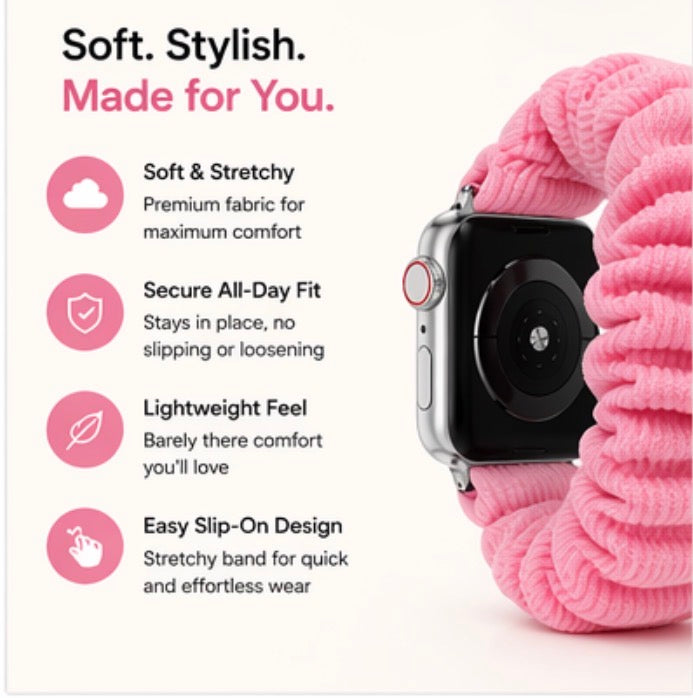 Watch â€“ Soft Stretchy Fabric Wrist Strap â€“ Comfortable, Secure Fit â€“ Cute Stylish Watch Band for Women (Black, Pink)
