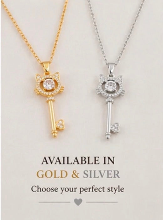 Cute Cat Key Pendant Necklace for Women