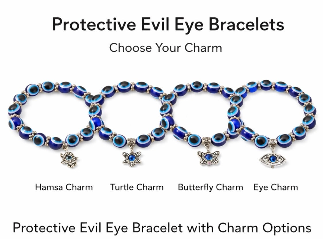 Protective Evil Eye Bracelet Adjustable Beaded Charm Bracelet (4 Styles)