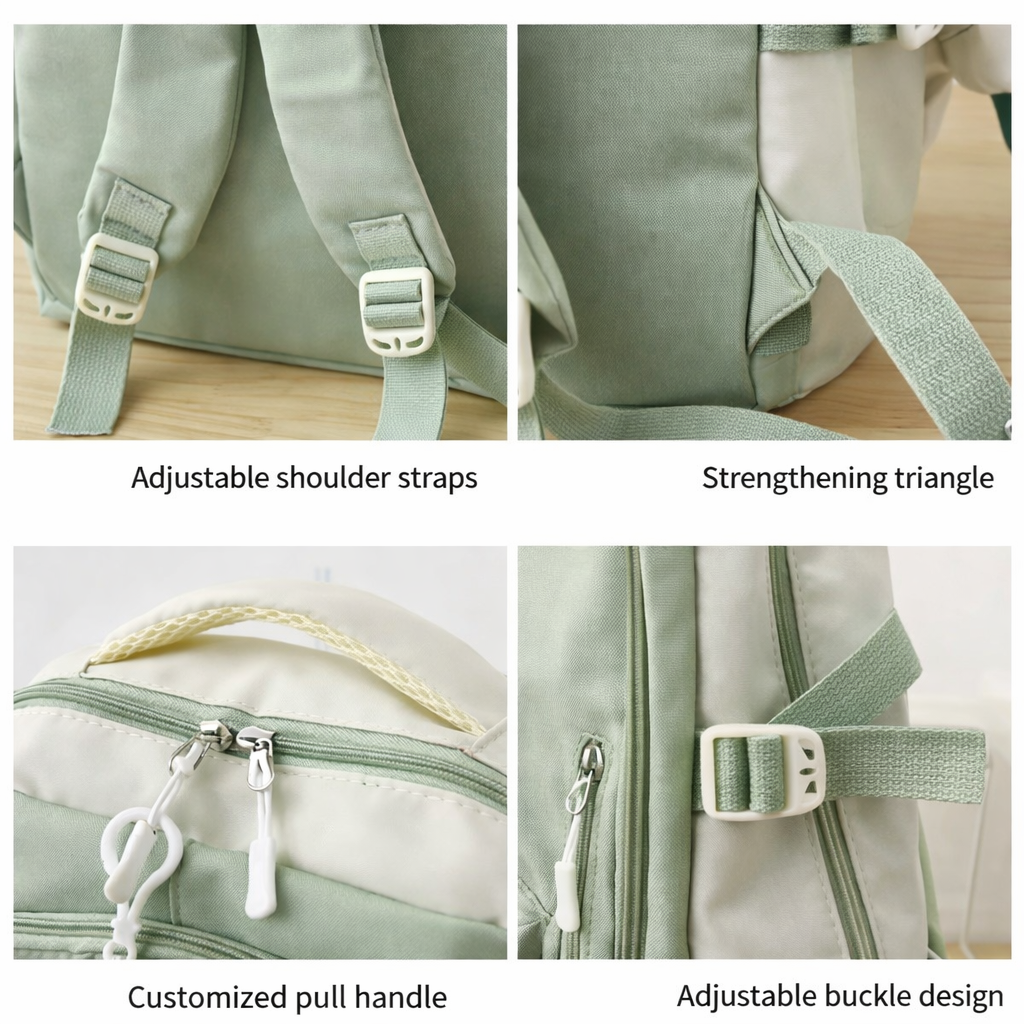 Kids Backpack Sage Green & Cream Smiley Face
