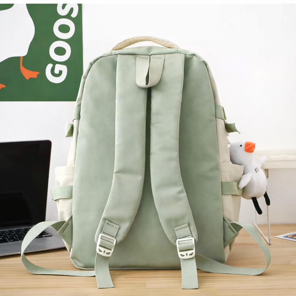 Kids Backpack Sage Green & Cream Smiley Face