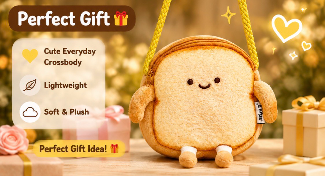 Bread shaped 🍞 Crossbody Bag, Cute Plush Toast Purse for Kids & Teens, Soft Lightweight