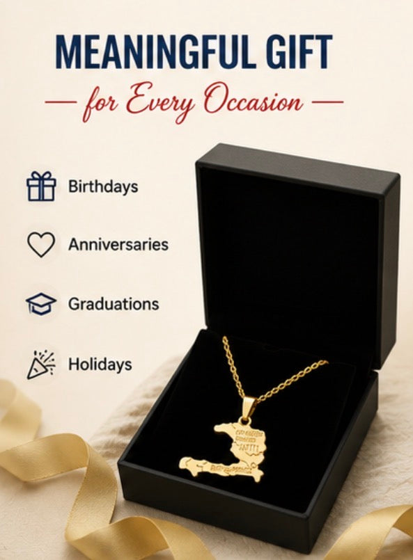 Haiti Map Pendant Necklace for Men & Women, 18K Gold Plated Zinc Alloy Haiti Necklace, 18 Inch Link Chain, Haitian Pride Jewelry, Country Map Pendant Gift for Haitian Heritage