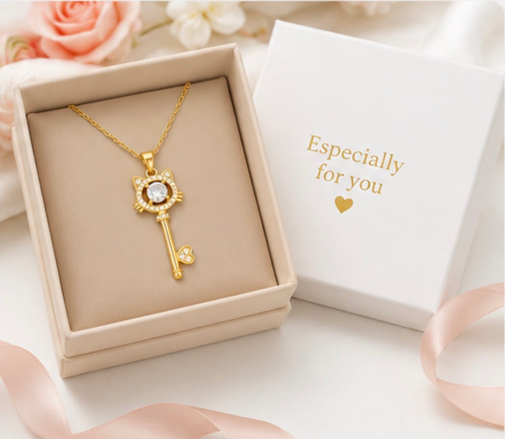 Cute Cat Key Pendant Necklace for Women