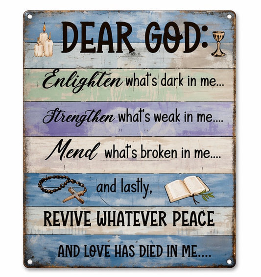 Dear God Prayer Metal Tin Sign – Inspirational Christian Wall Art Decor