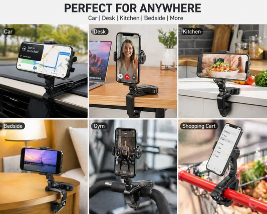 Adjustable Clamp Phone Mount for Car Dashboard, Desk, Bed & More
