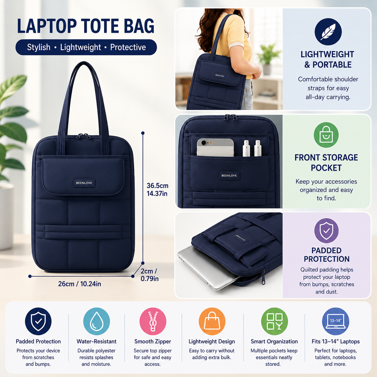 Minimalist Padded Laptop Tote Bag