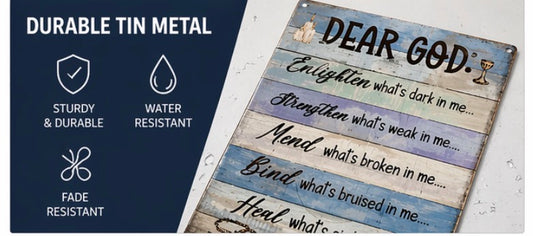 Dear God Prayer Metal Tin Sign – Inspirational Christian Wall Art Decor