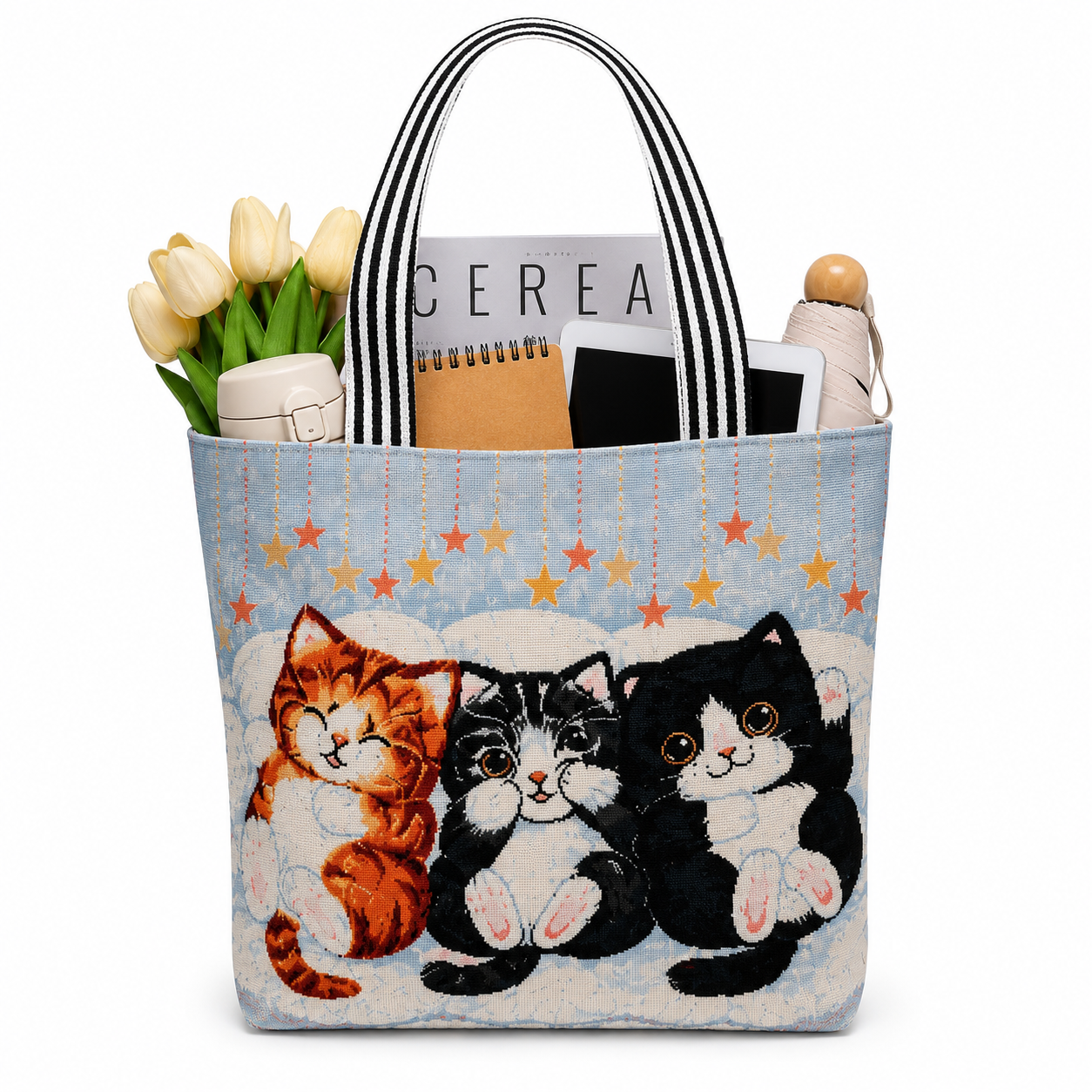 Cute Kitten Tote Bag with Zipper
