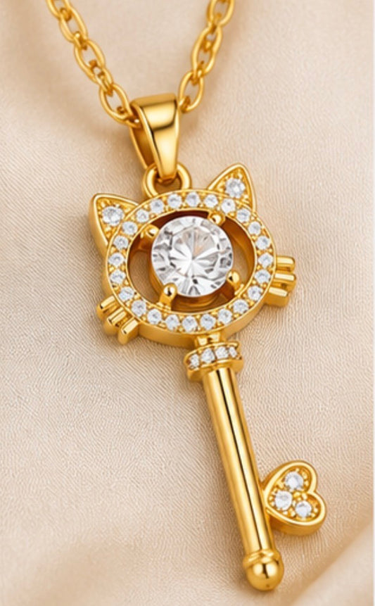 Cute Cat Key Pendant Necklace for Women