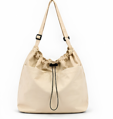 Minimalist style Drawstring Nylon Shoulder Tote Bag (Waterproof, Large Capacity)