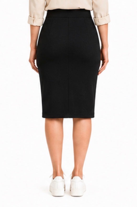 Women’s High Waist Pencil Skirt – Stretch Knee Length Business Casual Pull-On Midi Skirt for Office, Work & Everyday Wear