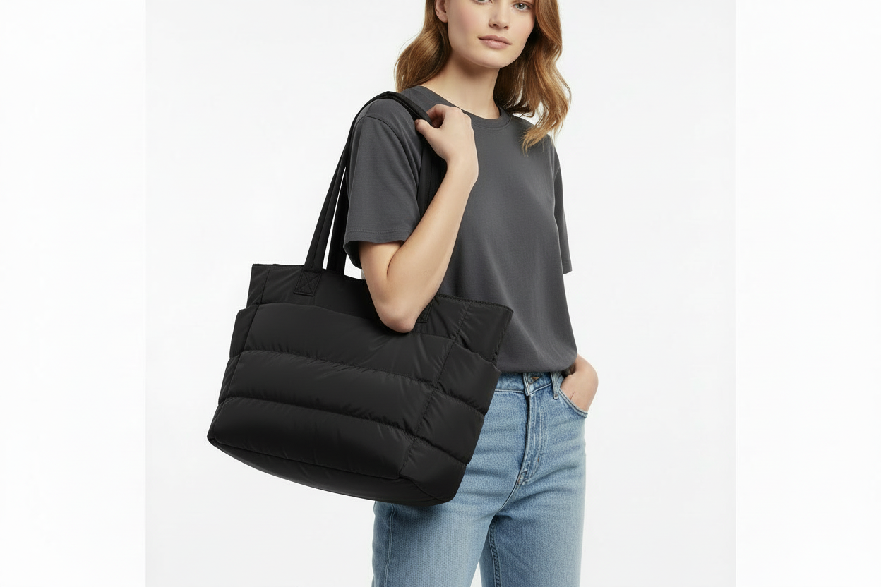 Padded Laptop Tote Bag – 15.6” Quilted Work & Travel Bag (Black & Navy)