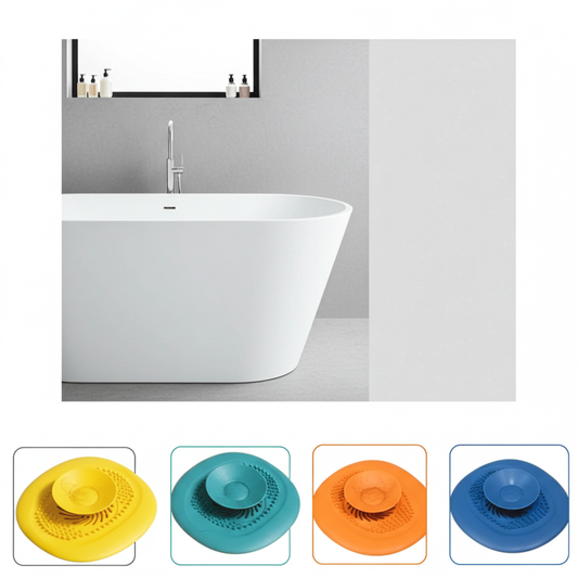 Tube Stopper and Hair Catcher in Vibrant Colors for Efficient Drain Protection and Easy Maintenance in Yellow Teal Orange and Blue