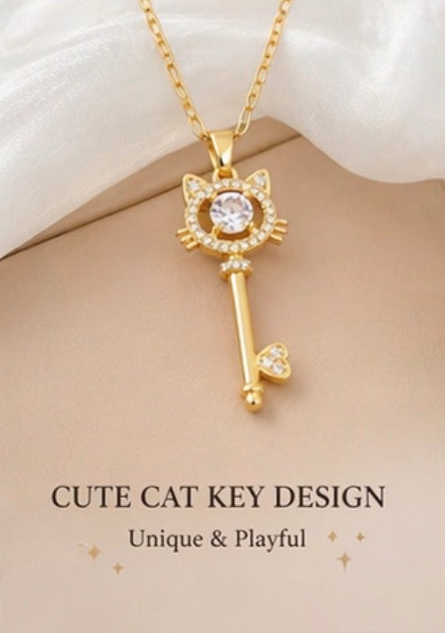 Cute Cat Key Pendant Necklace for Women