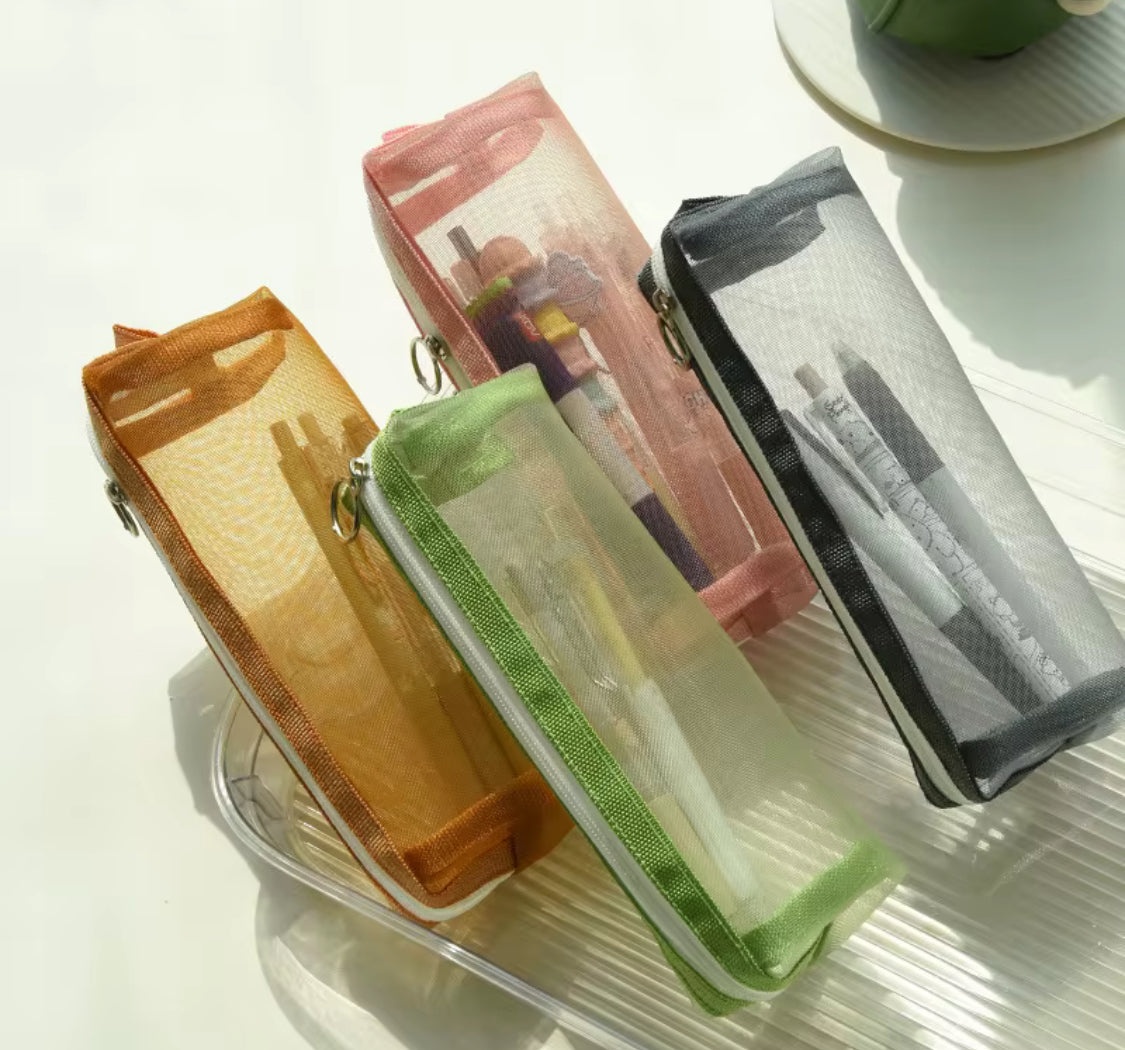 Transparent Mesh Pencil Case - Multicolor Options for School & Office Supplies