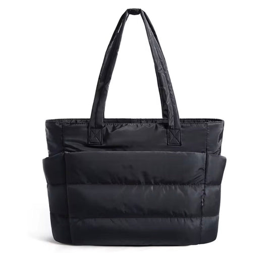 Padded Laptop Tote Bag – 15.6” Quilted Work & Travel Bag (Black & Navy)