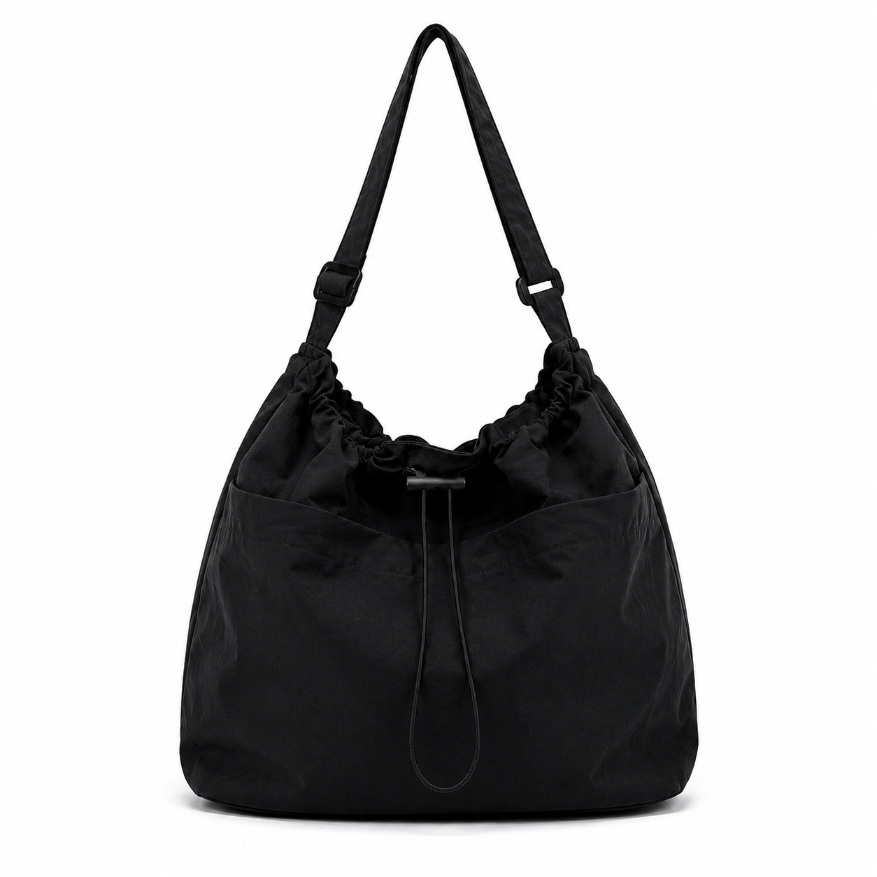 Minimalist style Drawstring Nylon Shoulder Tote Bag (Waterproof, Large Capacity)
