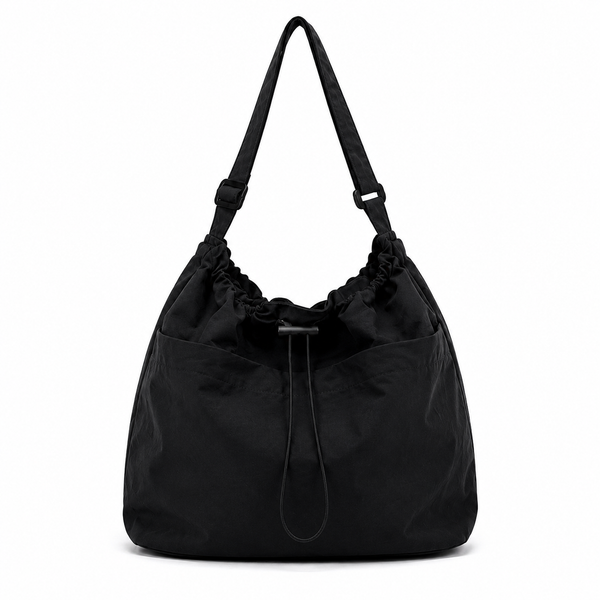Minimalist style Drawstring Nylon Shoulder Tote Bag (Waterproof)