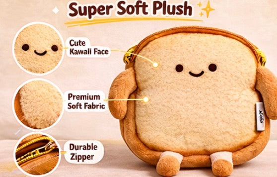 Cute Toast Plush Crossbody Bag