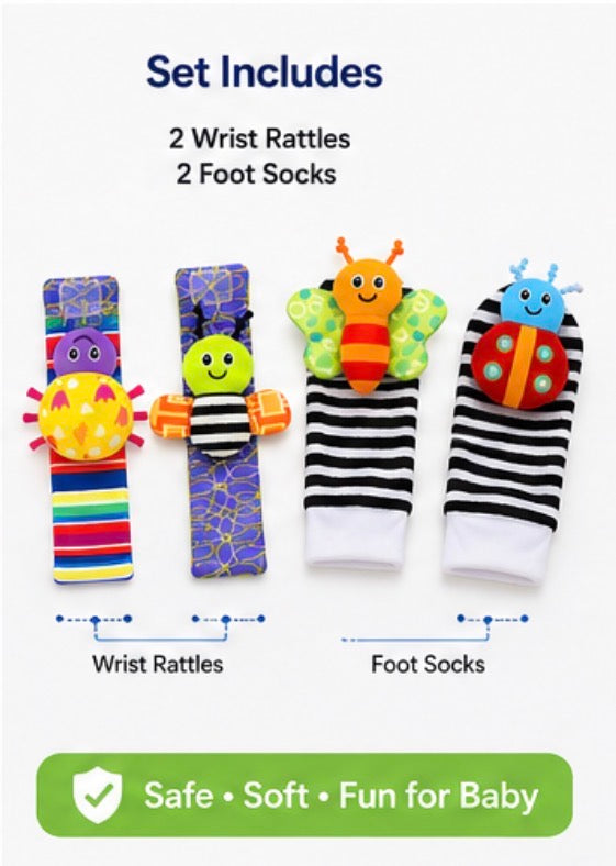 Baby Rattle Socks Wrist & Foot Toys Set Soft Infant Sensory Toy
