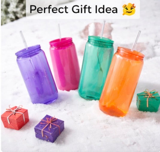 16 oz Colorful Glass Tumbler with Straw
