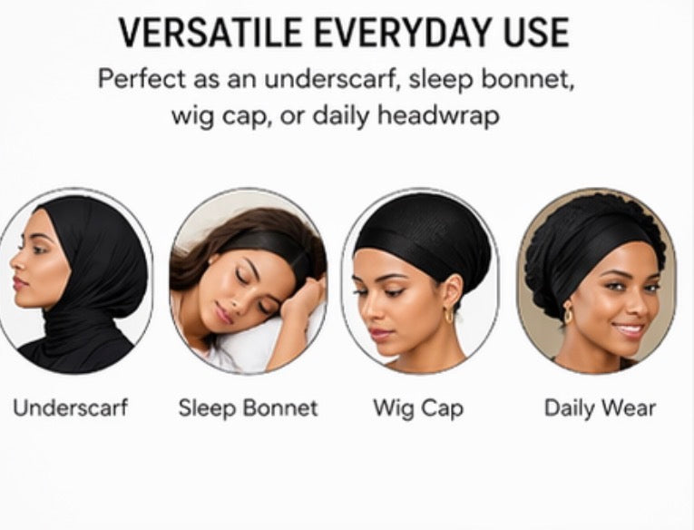 2 Pack Black Stretch Bonnet Cap for Women
