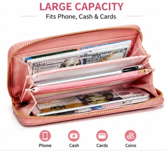 Women’s Large Capacity Zip Around Wallet Wristlet