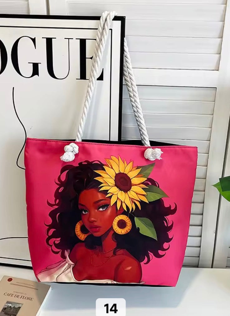 Pink Tote Bag with Artistic Figure Design