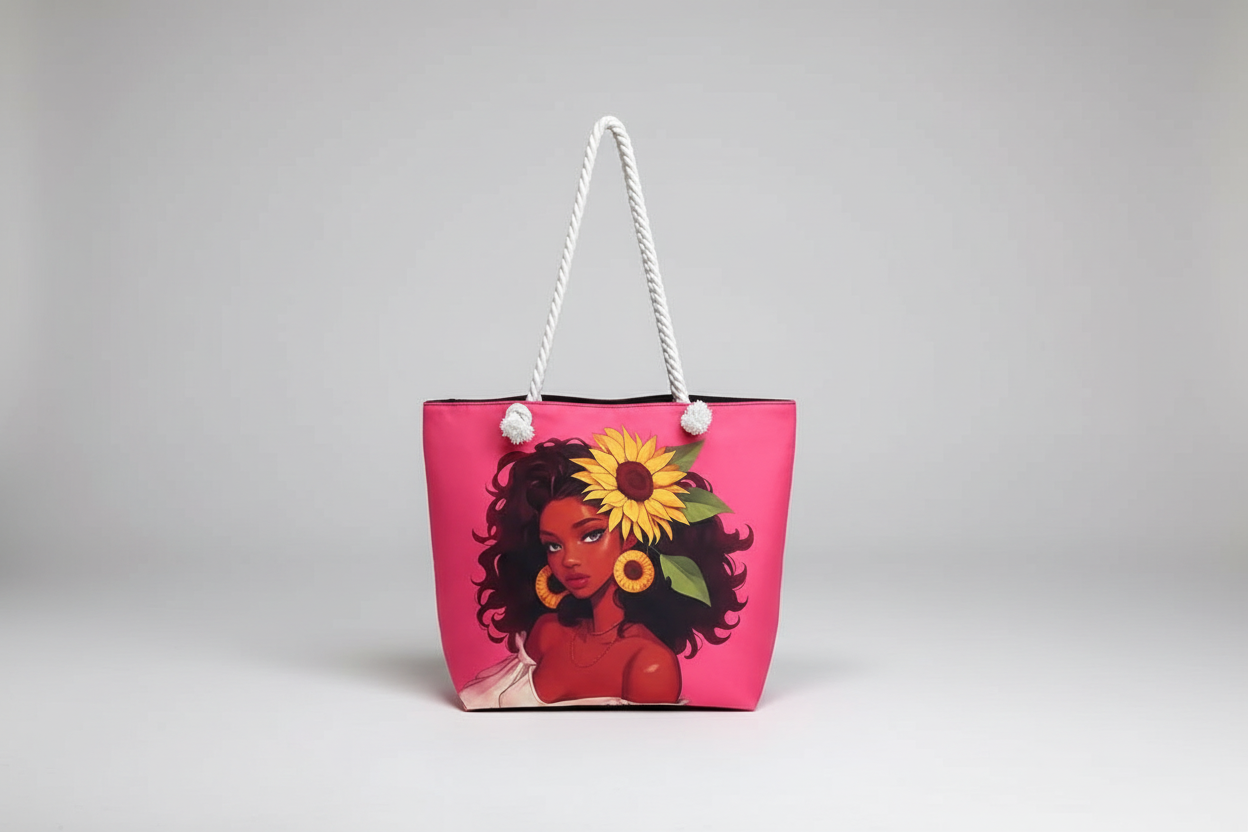 Pink Tote Bag with Artistic Figure Design