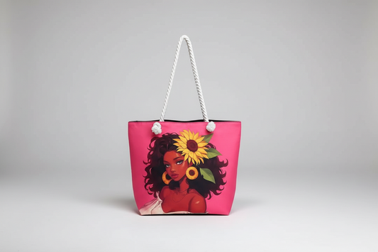Pink Tote Bag with Artistic Figure Design