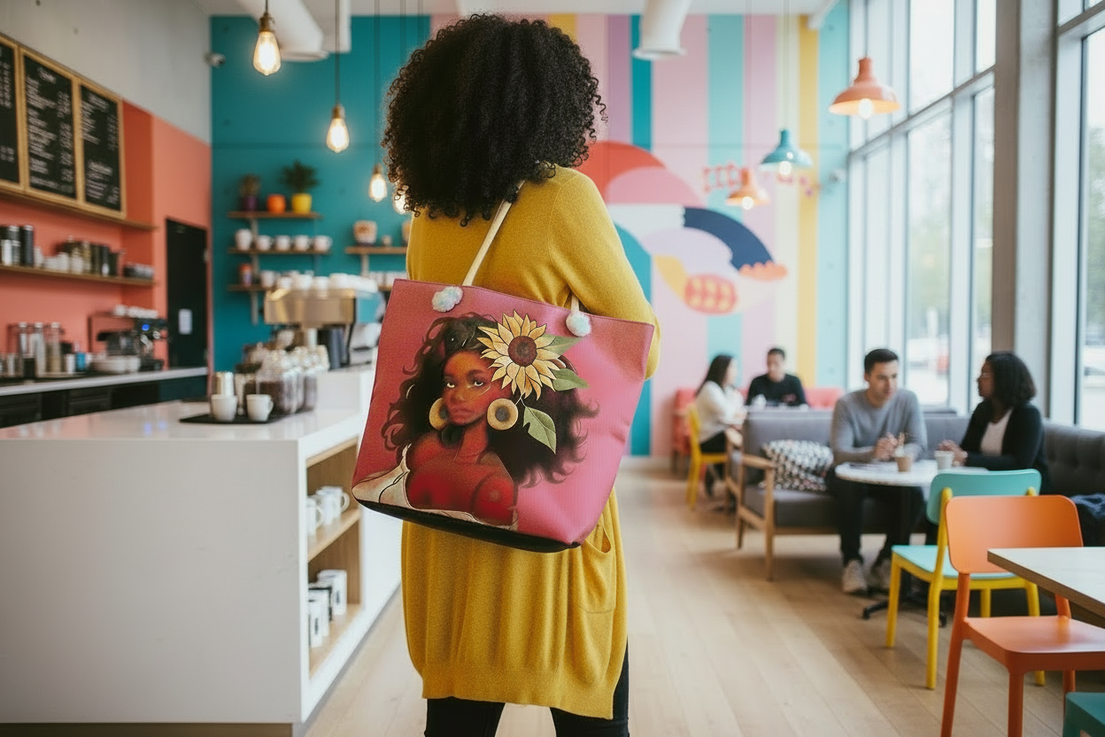 Pink Tote Bag with Artistic Figure Design