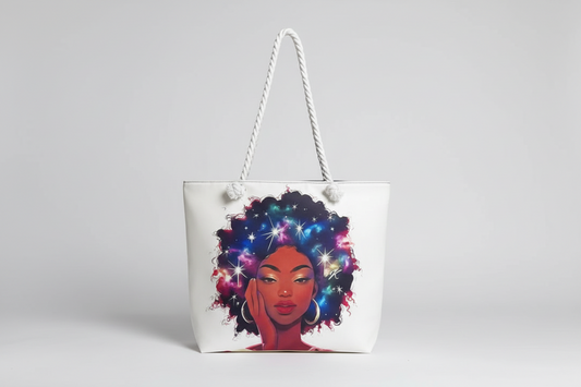 Colorful Canvas Tote Bag with Starry Sky Design