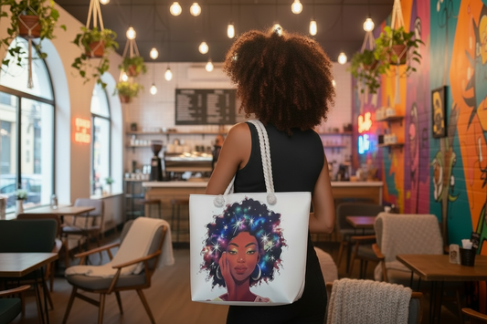 Colorful Canvas Tote Bag with Starry Sky Design