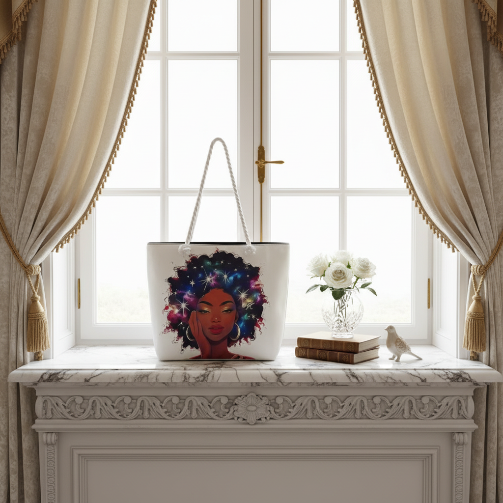 Colorful Canvas Tote Bag with Starry Sky Design