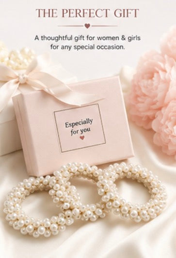 Pearl Hair Ties for Women, 3 Pack Faux Pearl Elastic Hair Ban