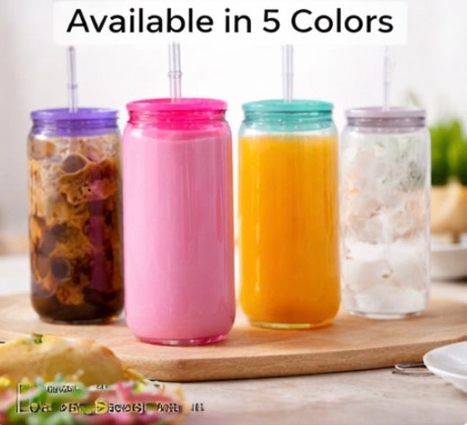 16 oz Colorful Glass Tumbler with Straw