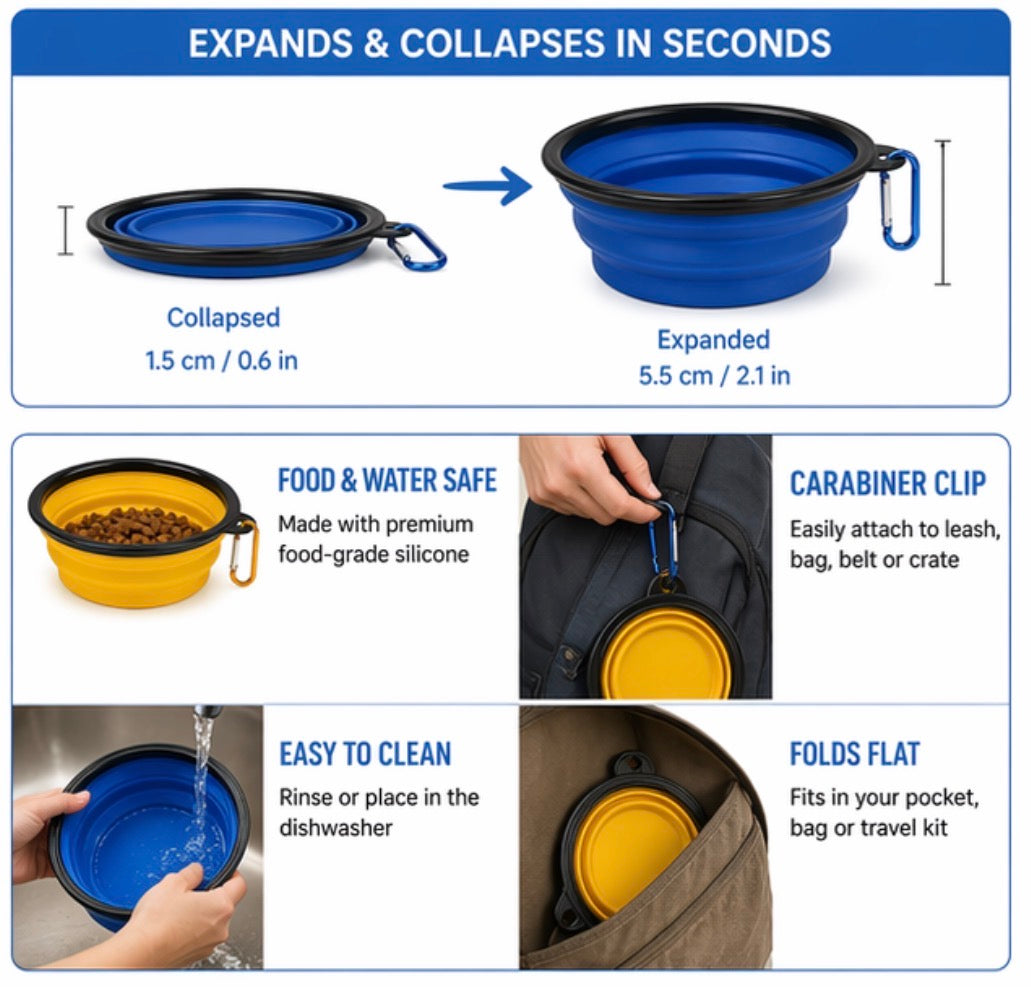 Collapsible Dog Bowl 2-Pack (Blue & Yellow)