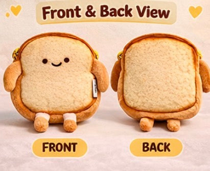 Cute Toast Plush Crossbody Bag